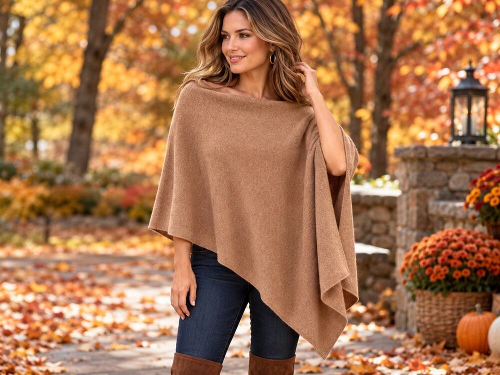 J. CREW Womens asymmetric poncho tan cashmere wool Lagenlook Cozycore Boho Chic